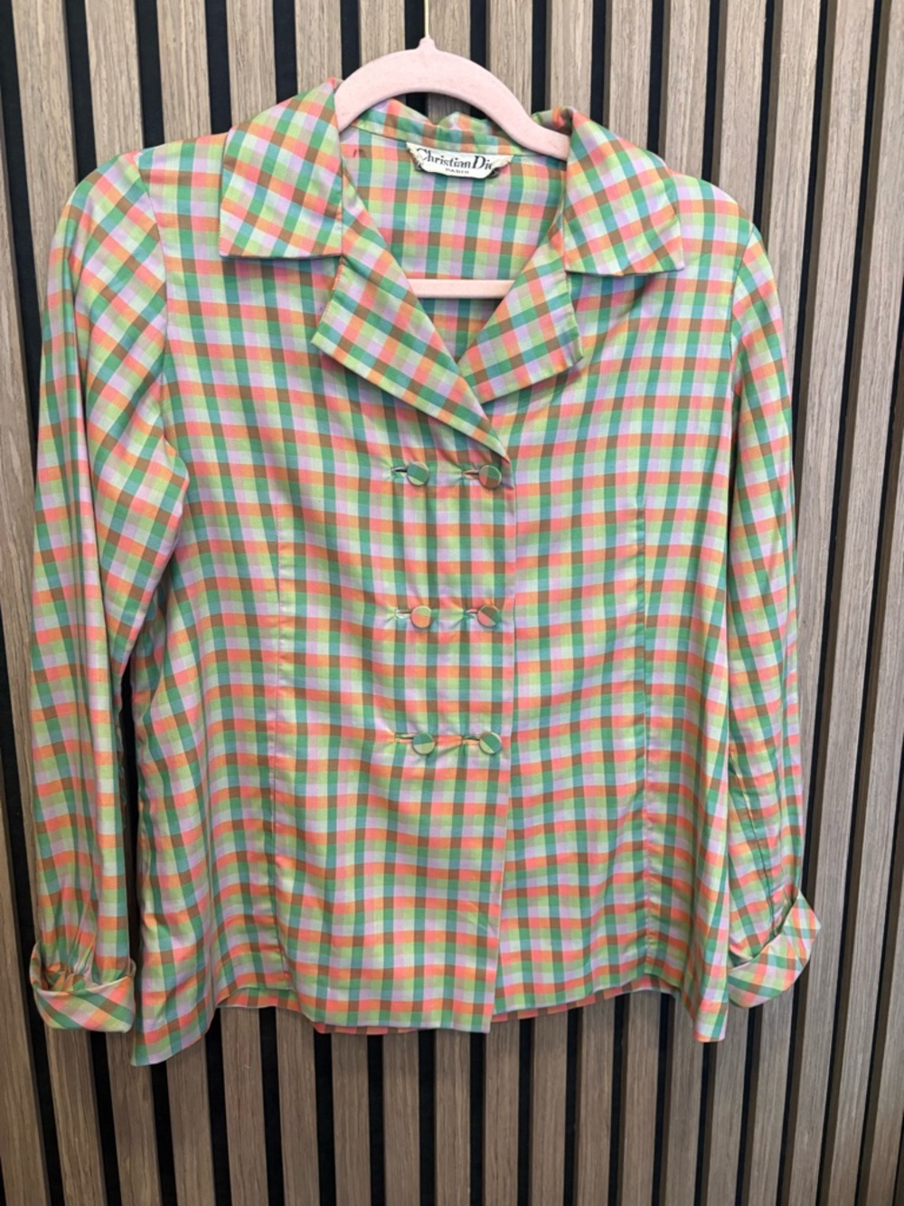 Vintage Pastel Gingham blouse in Mint, Pink & Peach